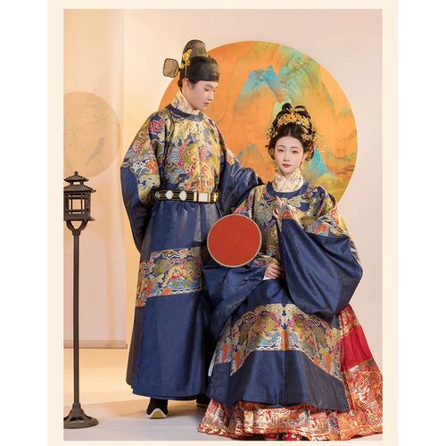 【出租】砚滨纱狮子仿妆花圆领袍出租 明制汉服父母服妈妈服出租