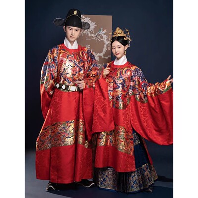【若兰兮】满金蟒复原明制婚服圆领袍马面裙妆花过肩蟒婚服男女款