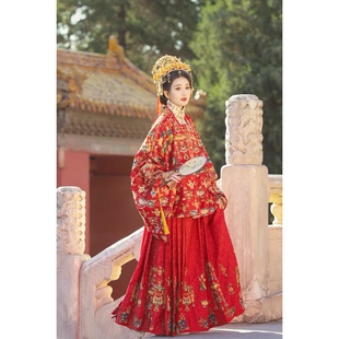 出租百花·上元宫灯明制盘金绣方领婚服百子衣云河千色汉服