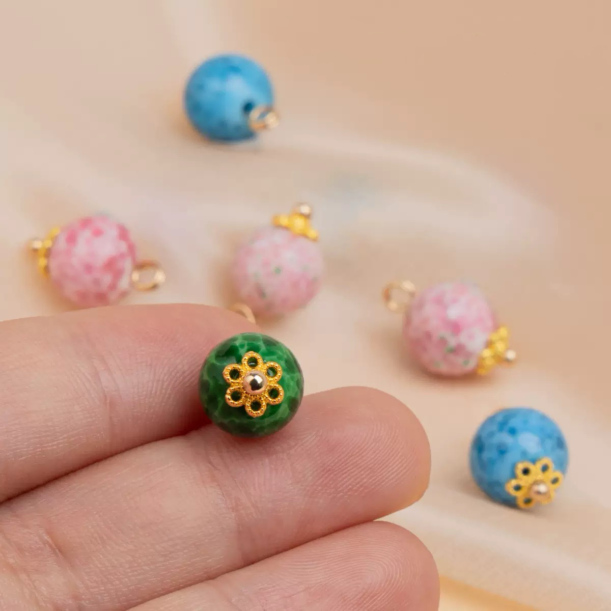 新中式手工古法烧制蛙皮琉璃珠中式服装国风汉服旗袍外套装饰扣