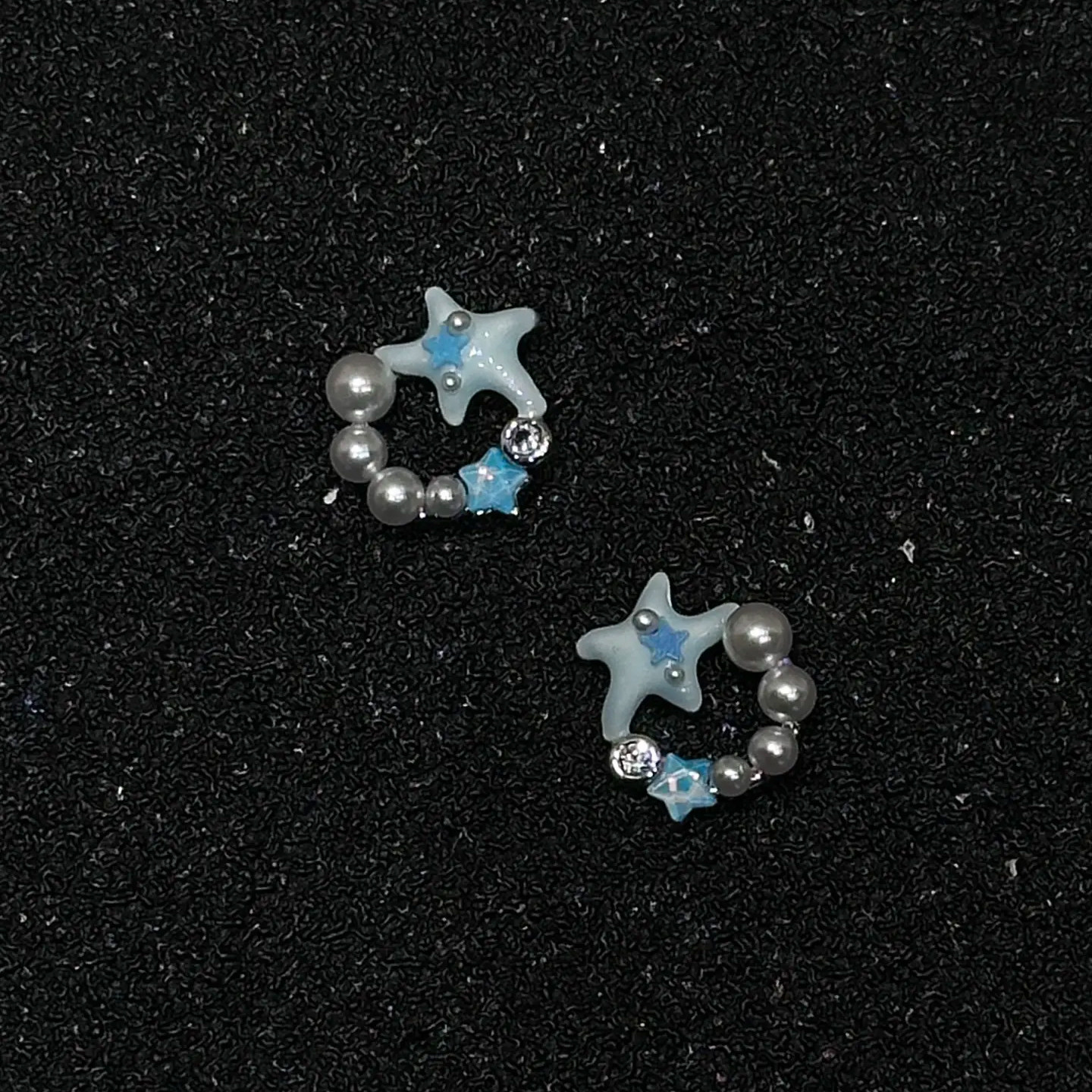 海洋风海星珠珠耳圈清新蓝白星星造型小众可爱少女感日常银针耳饰