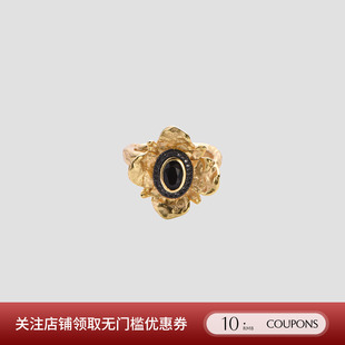 COTEMP 26新品复古铜鎏金设计小花宝石戒指可调节开口戒 SOLSOL
