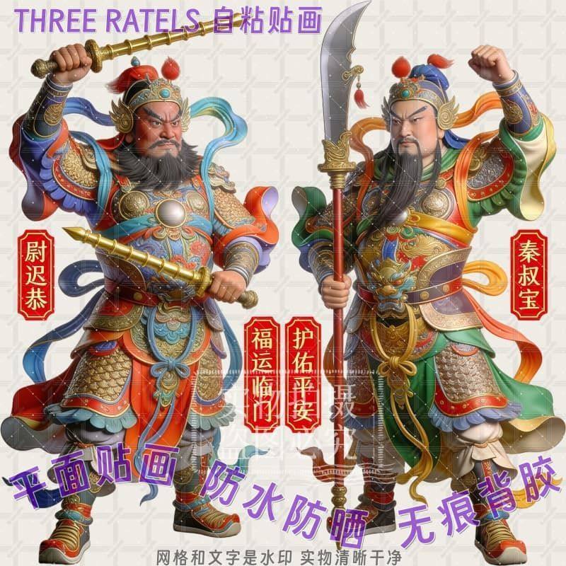 守护门神房门贴纸无背景自贴画家用贴墙窗户防水镇宅大门新年装饰,家居饰品,软装墙贴,淘宝优惠券,粉丝福利购,淘宝优惠卷