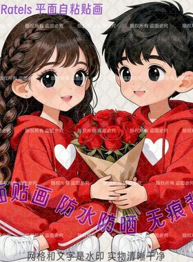浪漫情侣爱情手工自粘贴纸贴墙上电脑冰箱餐厅结婚装饰房间门贴画