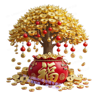 福气满满聚财摇钱树贴墙画喜庆创意家用墙贴门贴冰箱贴纸装饰贴画