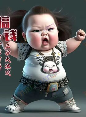 搞钱搞钱胖女孩贴画卧室客厅书房办公室贴画高档酒吧网吧行李箱贴