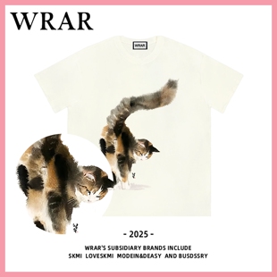 油墨猫咪 t恤女2025新款 WRAR 夏纯棉短袖 可爱猫咪ins 爆款 潮时尚