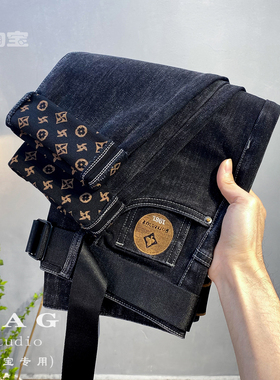 2023年春秋季牛仔裤男士潮流新款高端刺绣印花弹力修身小脚长裤子