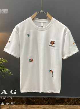 短袖t恤男2024夏季新款透气柔软ins卡通刺绣高端上衣休闲青年体恤