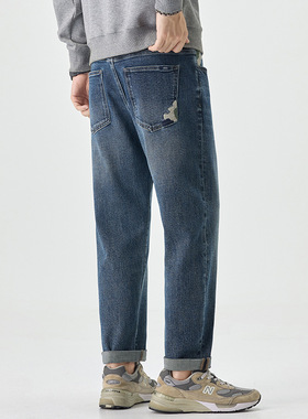 2025秋冬新款锥形牛仔裤蓝色刺绣弹力简约小裤型基础款男裤