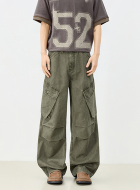 美式复古春夏男女同款新款宽松直筒阔腿裤复古工装裤垂感拖地日常