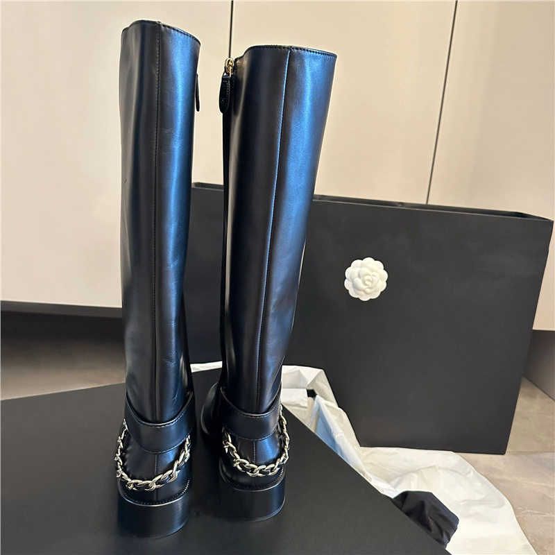 羊皮版~小香风链条真皮骑士靴女法式侧拉链长靴瘦瘦长筒靴高筒靴,女鞋,骑士靴,淘宝优惠券,粉丝福利购,淘宝优惠卷