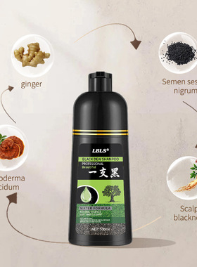 全英文LBLS植物萃取染发剂洗发水自然黑白发Hair dye三合一