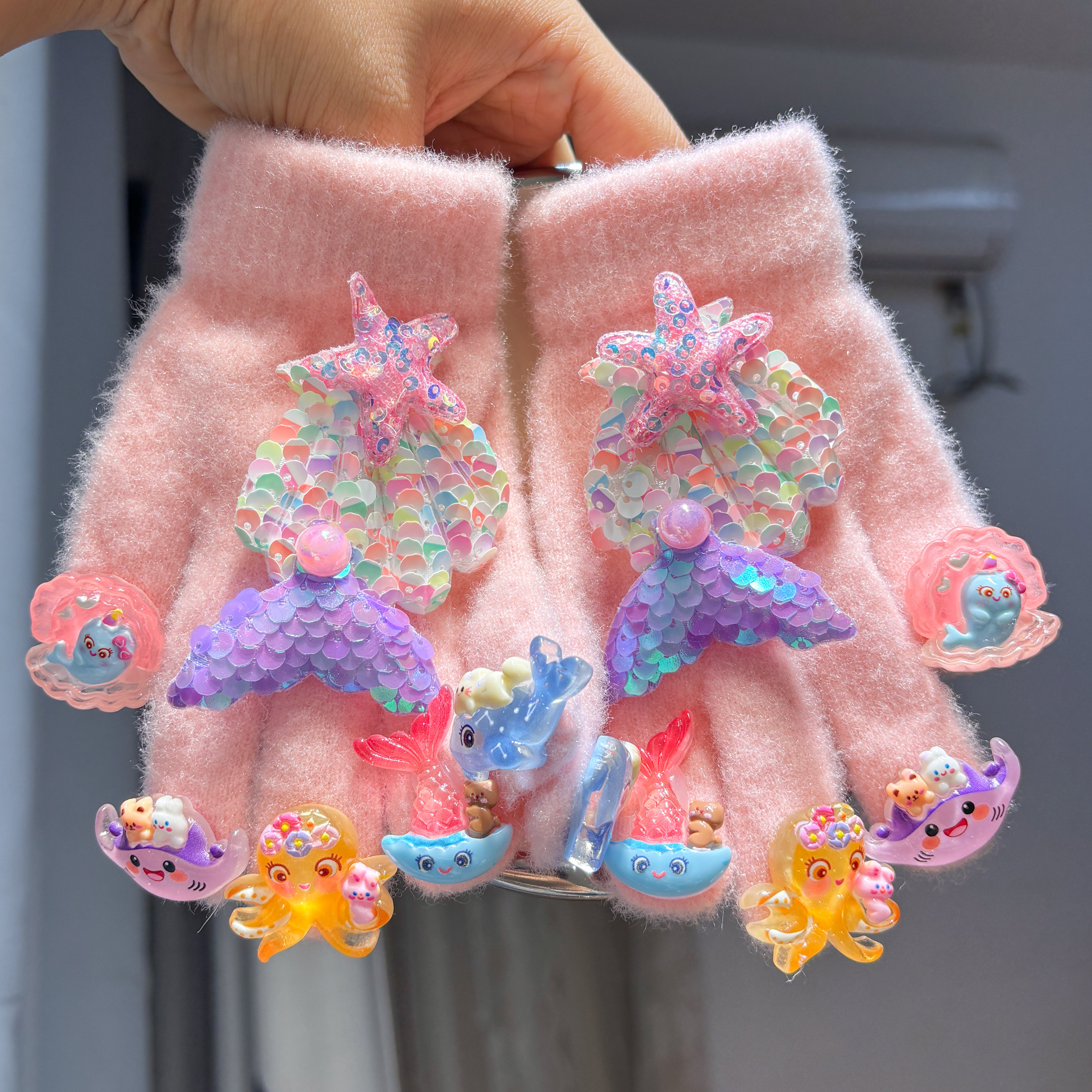 2026新款原创美人鱼公主贝壳手套女亮片卡通可爱带美甲分指手套萌,童装/婴儿装/亲子装,手套,淘宝优惠券,粉丝福利购,淘宝优惠卷
