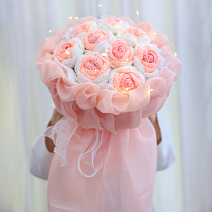 创意生日礼物手工编织针织玫瑰毛线花束渐变手捧花成品送女生闺蜜