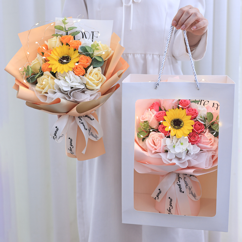 混搭玫瑰花束向日葵仿真干花香皂永生花生日礼物成品送女朋友老师