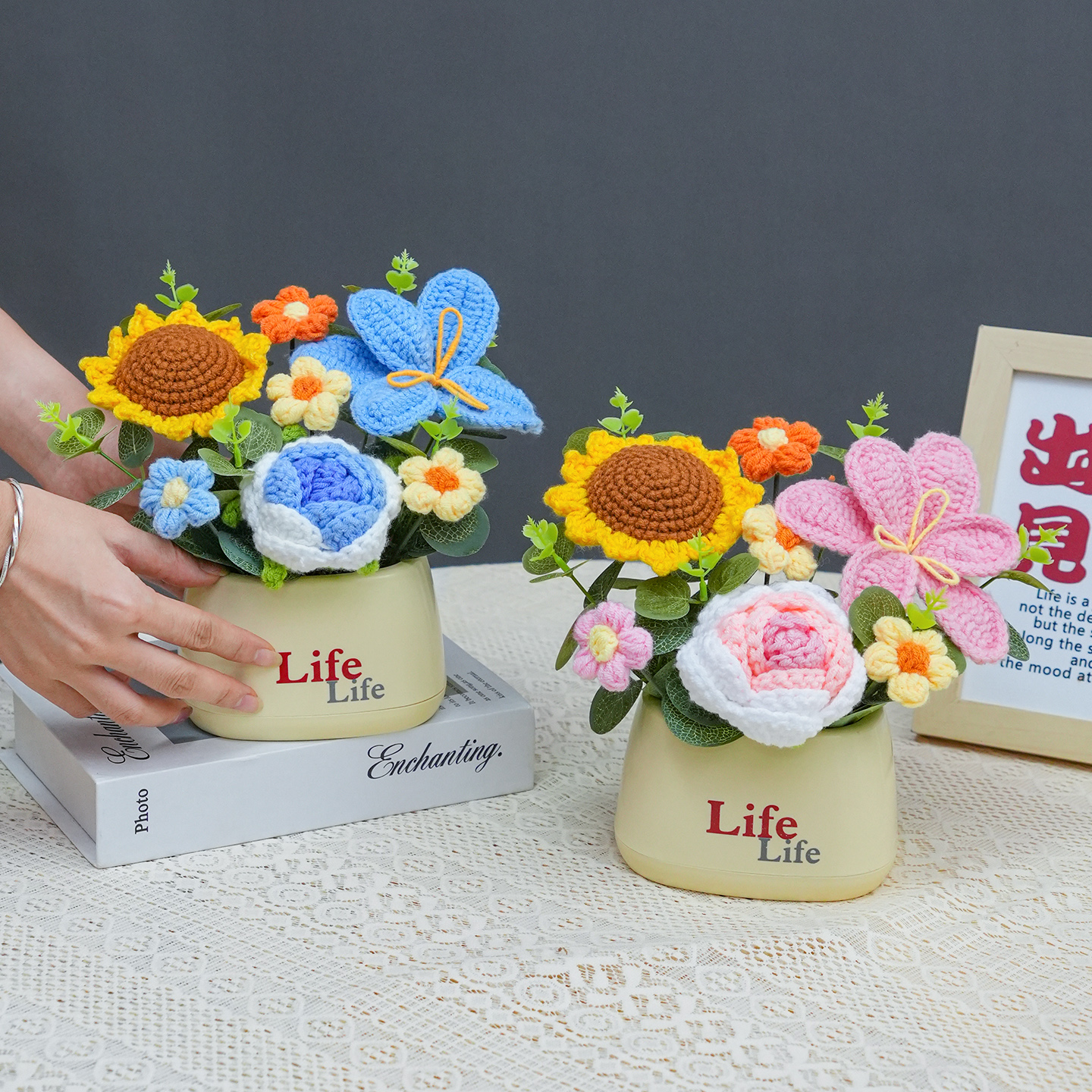 实用生日礼物手工针织向日葵毛线花束盆栽摆件成品送女友闺蜜孩子