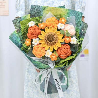 针织向日葵玫瑰花束手工编织毛线花成品生日礼物送女朋友闺蜜妈妈