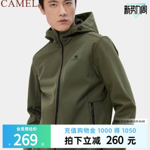 情侣防风加绒保暖立领休闲夹克连帽外套 新款 骆驼男装 软壳衣春季