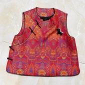 2026春马年吉祥新中式 真丝织锦红花艳艳盘扣马甲国风坎肩短款 背心