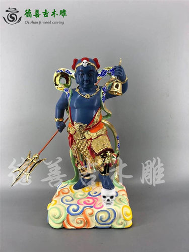 中式漆线雕香樟木手工殷元帅木雕