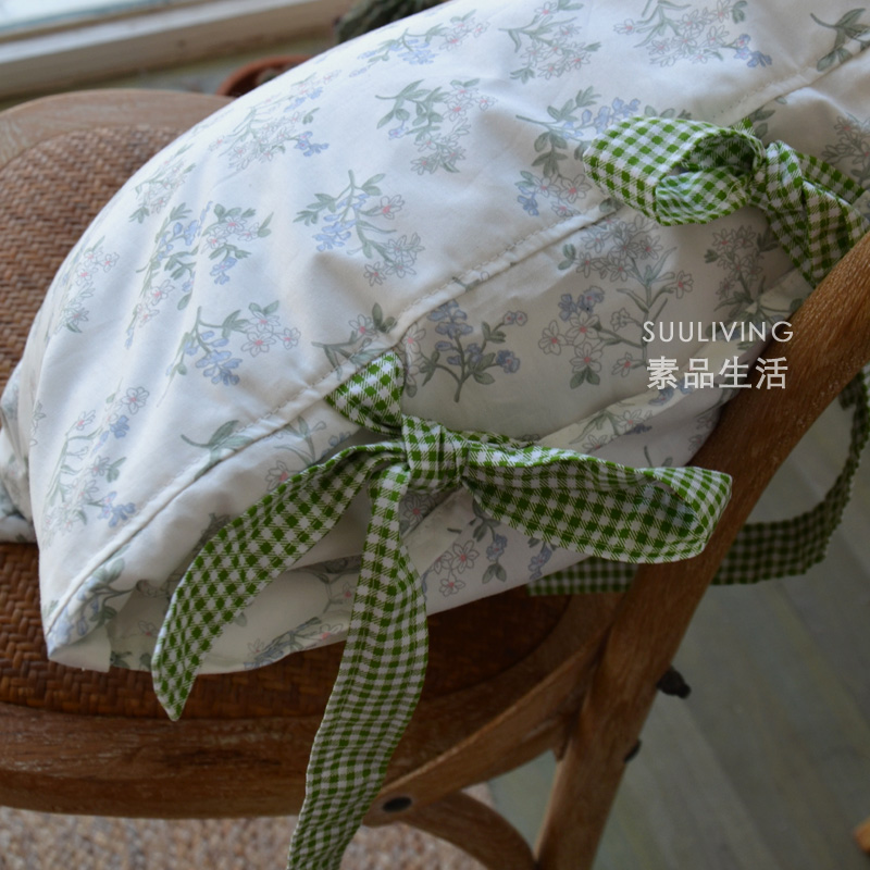 米白色碎花小绿格抱枕套靠垫套