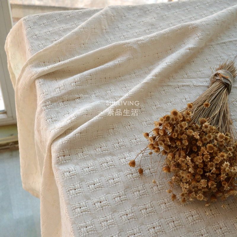 简约米色奶油色格纹餐桌布艺台布