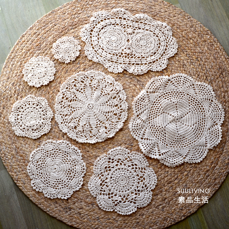 米白复古ins手钩蕾丝杯垫子装饰