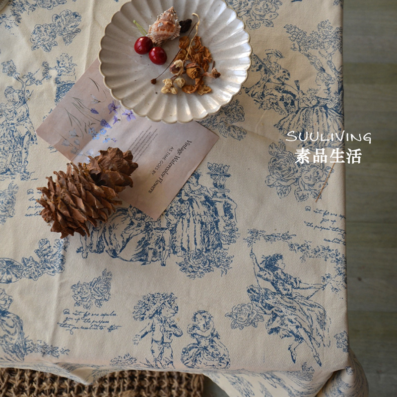 法式复古乡村ins风骑士蓝花桌布