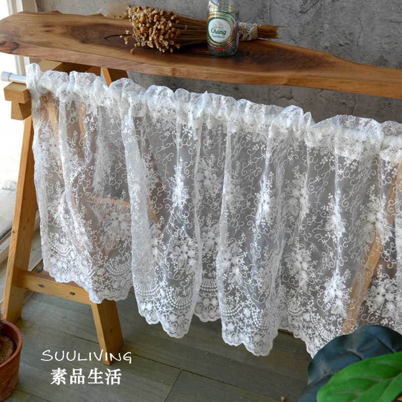 法式蕾丝白色复古门帘装饰透光纱
