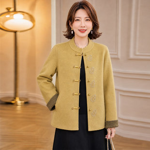 9698岁妈妈秋装洋气毛呢外套新款中老年女装新中式绣花呢子上衣