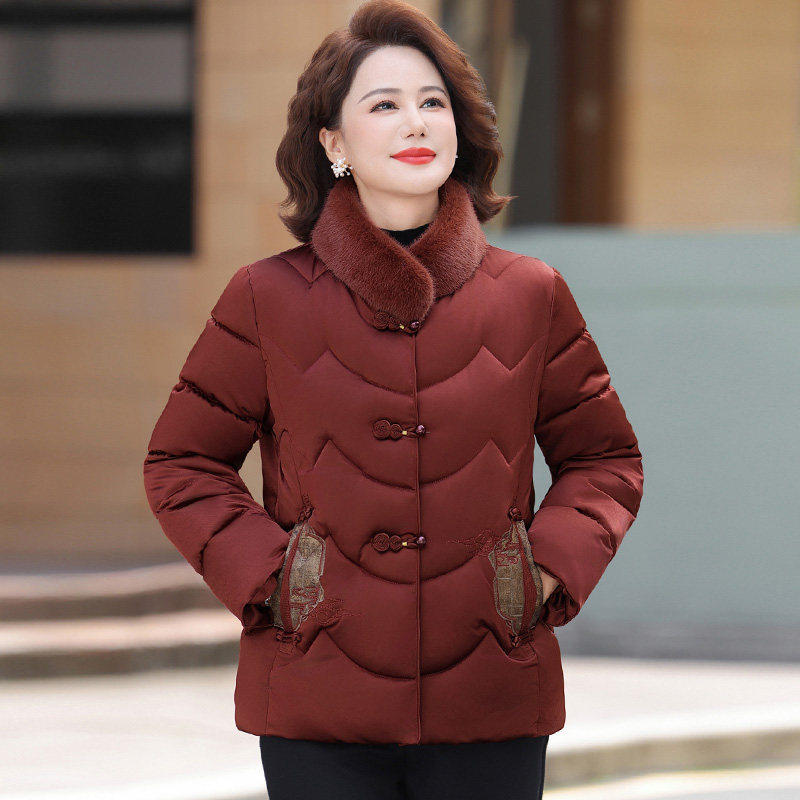 冬款国风刺绣加厚短款棉服妈妈装