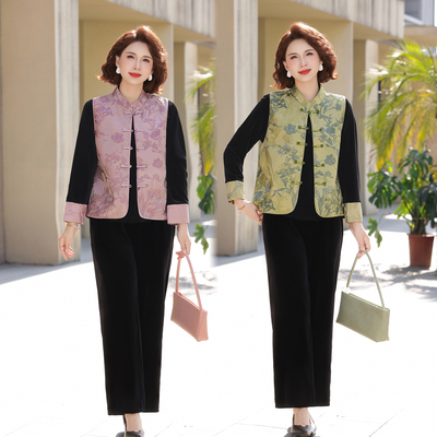 春秋金丝绒新中式妈妈三件套