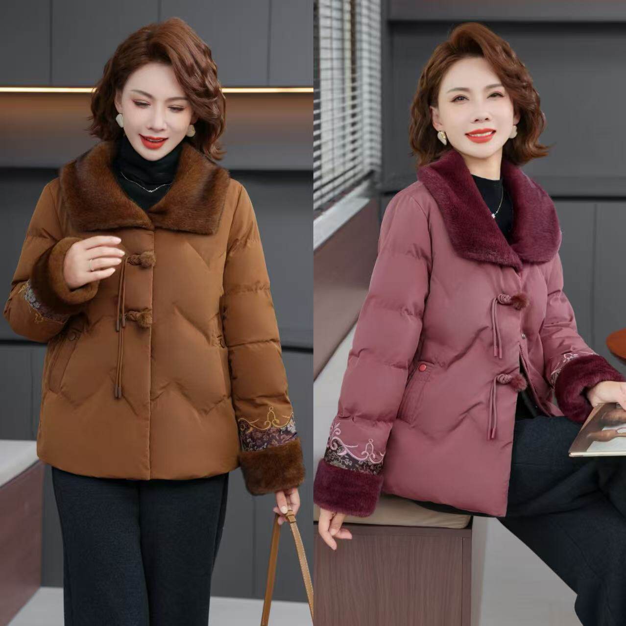 9189妈妈冬装羽绒棉服中老年女装加绒加厚棉衣上衣服2025外套棉袄