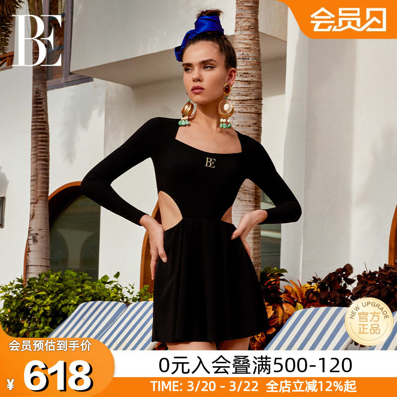BE范德安时尚系列女士连体泳衣长袖裙式时尚高级感显瘦温泉度假