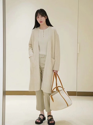 之禾 1222A2037301正品女装2022冬季新款粗支羊绒中长款针织开衫