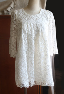 vintage古着复古重工白色镂空钩花绣花A字伞摆连衣裙短款宽松质感