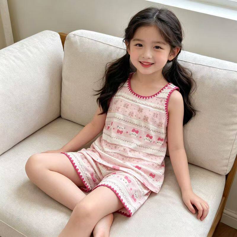 儿童甜美风背心款家居服套装女童