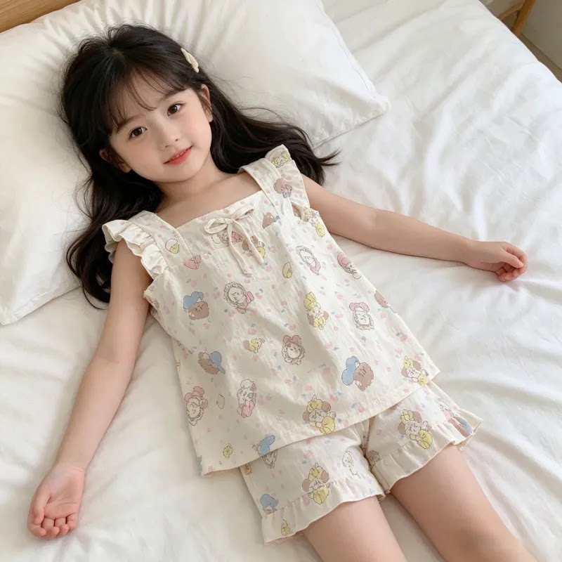 儿童夏季卡通蛋壳猫咪睡衣女背心