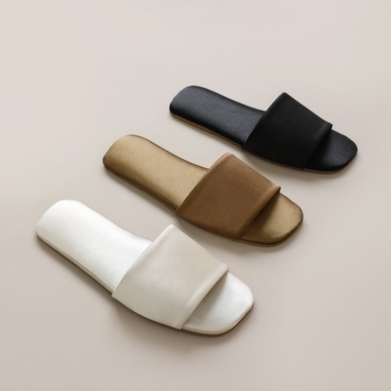 高级感纯色缎面新中式情侣凉拖鞋