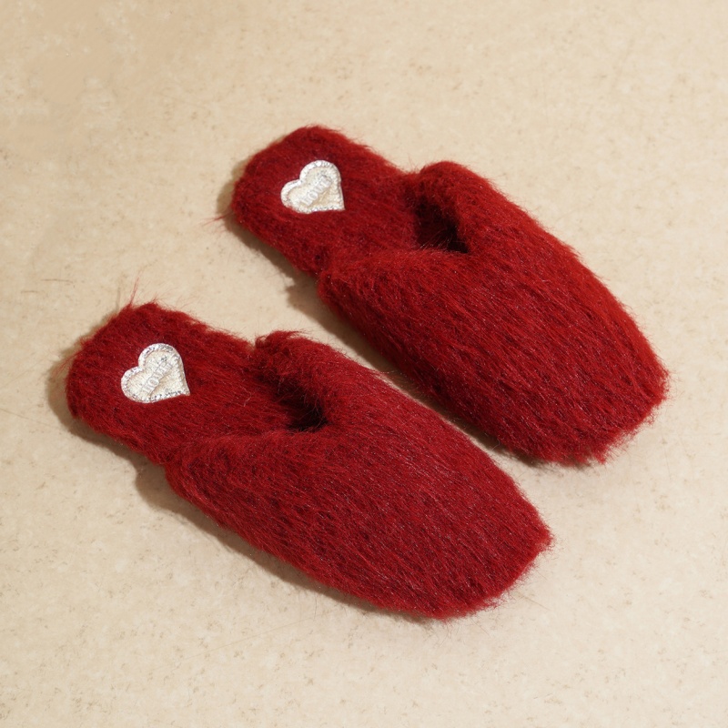 高级感刺绣爱心马海女士毛棉拖鞋