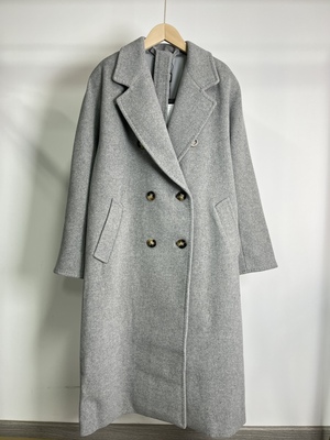 801 jing典款宽松双排扣系带羊毛外套女中长款