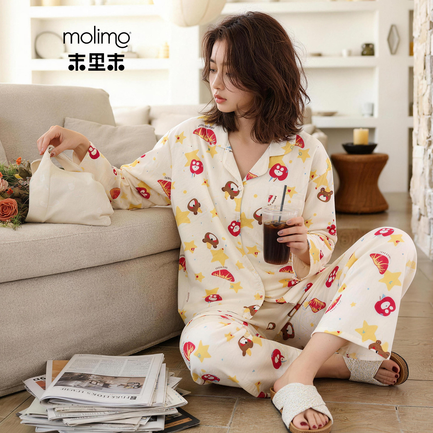 女款春秋季卡通小熊长袖长裤睡衣