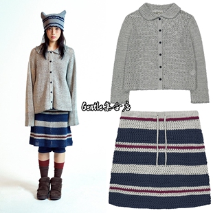 已订 coyseio  26春新款圆领纽扣条纹配色针织开衫短裙套装