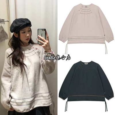 在途 coyseio 联名blythe 26早春新款宽松休闲抽绳拼接长袖衬衫