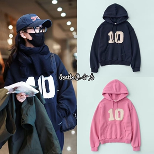 在途 sienne 25章若楠同款韩系百搭贴布10号数字宽松套头连帽卫衣