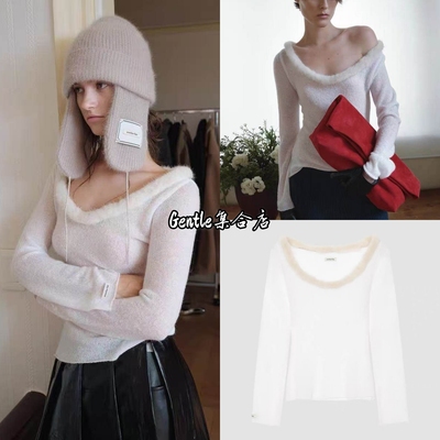 现货 overdue flair 26辣妹修身毛领套头针织衫长袖毛衣打底衫女