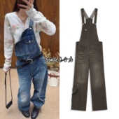 OPEN 裤 现货 2026新款 韩国小众复古休闲工装 口袋牛仔背带裤