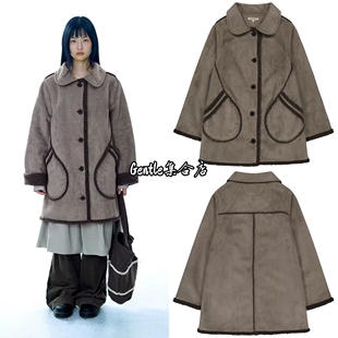 现货 coyseio 25新韩国娃娃领中长款绒面夹克毛茸茸毛呢大衣外套