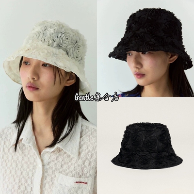 现货  sienne 26新蕾丝网纱半透立体玫瑰花渔夫帽遮阳盆帽套头帽